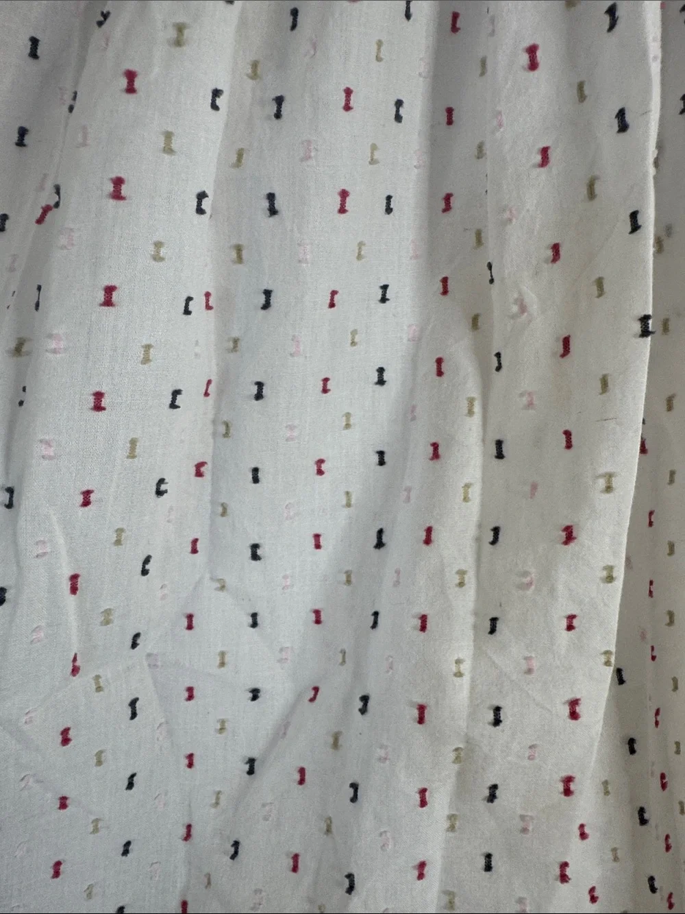Loft White Smocked Puff Sleeve Top with Pink & Black Dot Detail
